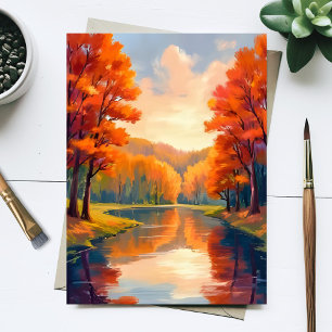 Herfstvijver Waterverf Natuur Herfstblad Briefkaart