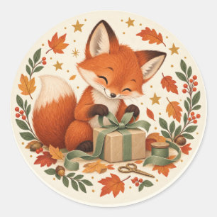 Herfstvos Cadeaupapier Klassieke Ronde Sticker