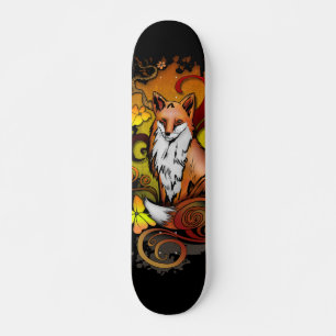 Herfstvos Illustratie met Zwarte Achtergrond Skateboard