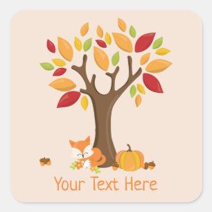 Herfstvos met pompoen aangepaste tekst vierkante sticker