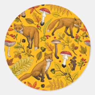 Herfstvossen op sinaasappel ronde sticker