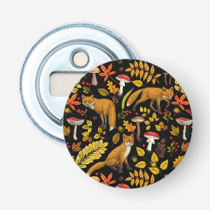 Herfstvossen op zwart button flesopener