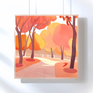 Herfstwandeling   Abstract Waterverf Poster