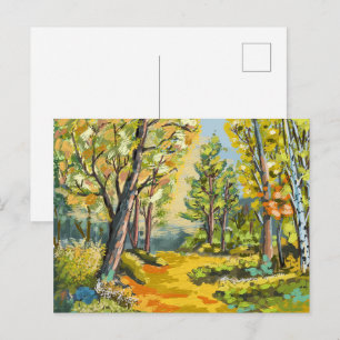 Herfstwandeling onder het bos. briefkaart