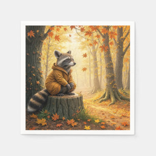 Herfstwasbeer zittend op een boomstronk servet
