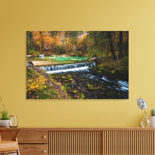 Herfstwaterval in Kamniška Bistrica, Slo Canvas Afdruk (Insitu (Woonkamer))