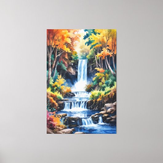 Herfstwaterval Serenity - Waterverf Landschap Canvas Afdruk (Voorkant)