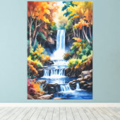 Herfstwaterval Serenity - Waterverf Landschap Canvas Afdruk (Insitu (Houten vloer))