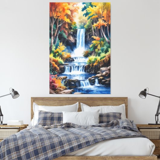 Herfstwaterval Serenity - Waterverf Landschap Canvas Afdruk (Insitu (Slaapkamer))