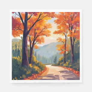 Herfstweg Watercolor Herfstloof Bladeren Servet