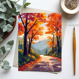 Herfstweg   Waterverf herfstloof bladeren Briefkaart