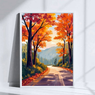 Herfstweg   Waterverf herfstloof bladeren Poster