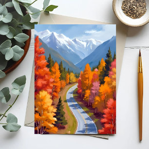 Herfstweg   Waterverf Natuur Herfstblad Briefkaart