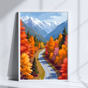 Herfstweg   Waterverf Natuur Herfstblad Poster