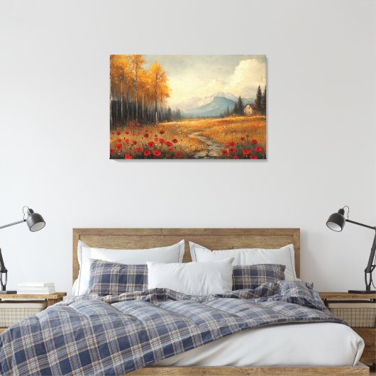  herfstweide schilderij klaprozen canvas afdruk (Insitu (Slaapkamer))