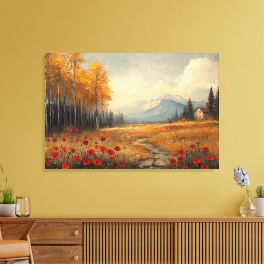  herfstweide schilderij klaprozen canvas afdruk (Insitu (Woonkamer))