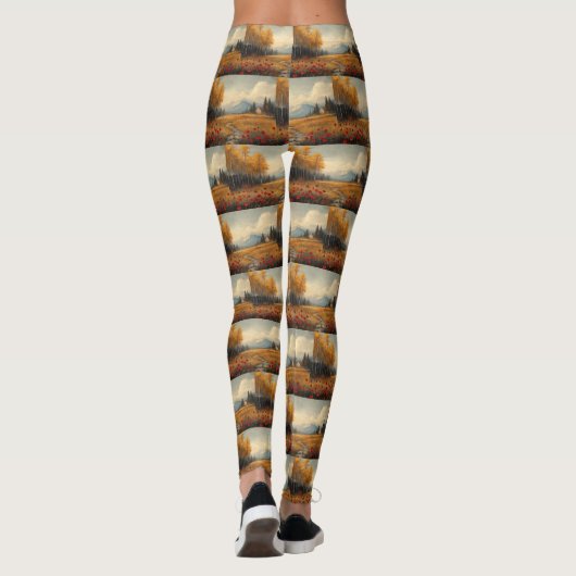  herfstweide schilderij klaprozen leggings (Achterkant)
