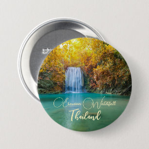 Herfstzicht op Erawan-waterval Thailand Ronde Button 7,6 Cm