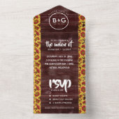 Herfstzonnebloemen op hek bruiloft all in one uitnodiging (Binnen)