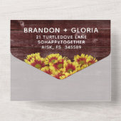 Herfstzonnebloemen op hek bruiloft all in one uitnodiging (Achterkant)