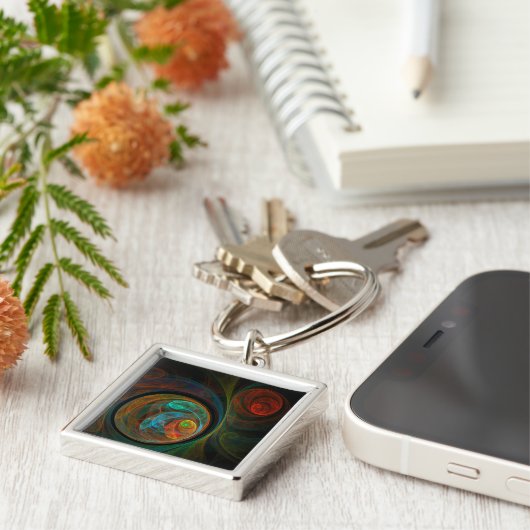 Hergeboorblauwe Abstracte kunst Klein Sleutelhanger (Zijkant)