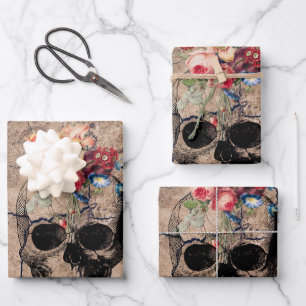 Hergeboorte - Skulls Blossomt uit stof Inpakpapier Vel