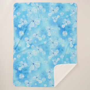 Herhaal bleke hemelblauw - witte waterverf bloemen sherpa deken