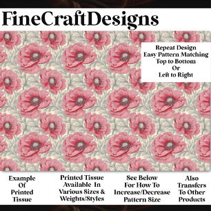 Herhaal Rood Roze Grijs Poppy Patroon BU7 Decoupag Tissuepapier