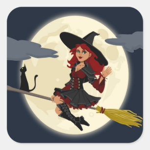 HERHAALDE HALLOWEEN WITCH VIERKANTE STICKER