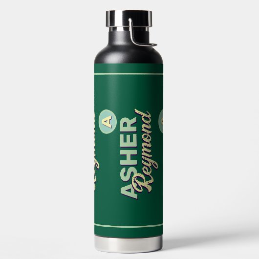 Herhalen van voor- en achternaam | Monogram op gro Waterfles (Links)