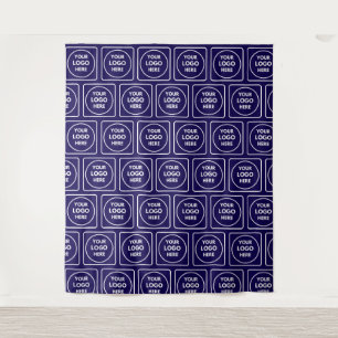 Herhalend Logo Afbeeldingspatroon Navy Blauwe Merk Wandkleed