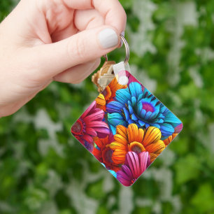 Herhalend patroon van 3d kleurrijke bloemen sleutelhanger