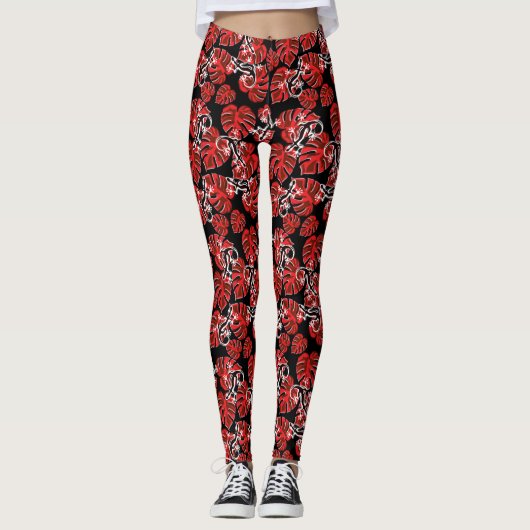 Herhalend salamander en rood lederen patroon leggings (Voorkant)