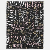 Herhalende Naam en Paws allover zwart Fleece Deken (Voorkant)