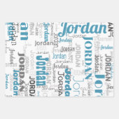 Herhalende Naam Gepersonaliseerd Blauw Wit Grijs Inpakpapier Vel (Voorkant)