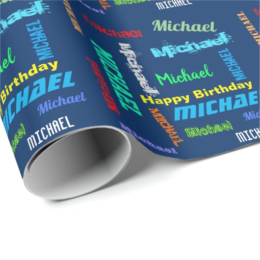 Herhalende NAAM Happy Birthday Gift Wrapping Paper Cadeaupapier (Rol Hoek)