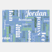 Herhalende Naam Medium Blauw Sage Wit Inpakpapier Vel (Voorkant)