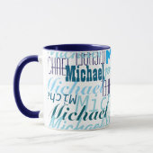 Herhaling Jouw naam Cool Typography Blauw Mok (Links)