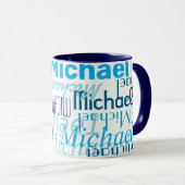 Herhaling Jouw naam Cool Typography Blauw Mok (Voorkant rechts)