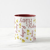 Herhaling van de naam met Gold Hearts Maroon Mok (Midden)