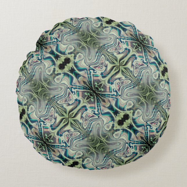 Herhaling van grijsgroen en groenachtig cyaan in p rond kussen (Voorkant)