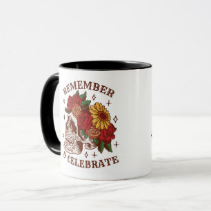 Herinner Vier Dag van de Dode Schedel Florals Mok