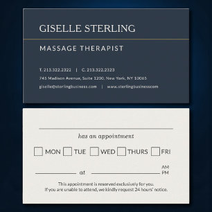 Herinnering aan afspraak voor massagetherapeut visitekaartje