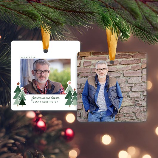 Herinnering in Onze Harten Rustieke Bomen Foto Keramisch Ornament