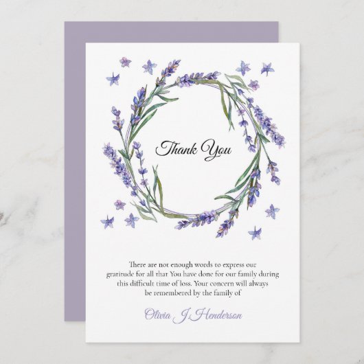 Herinnering rustieke lavendel sympathie Dank u Kaart (Voorkant / Achterkant)