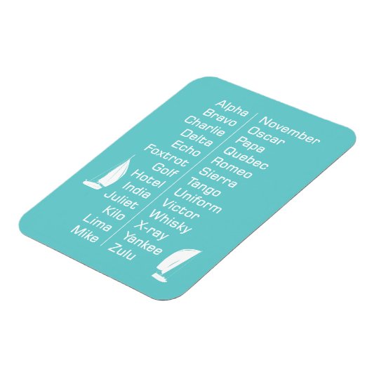 Herinnering voor fonetisch alfabet met zeilboten magneet (Linkerzijde)
