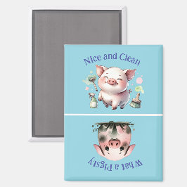 Herinnering voor karwei Clean Dirty Waterverf Pigs Magneet