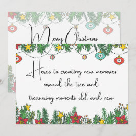 Herinneringen maken rond de kerstboom feestdagenkaart