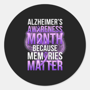 Herinneringen paarse lint alzheimerbewustzijnsmaan ronde sticker