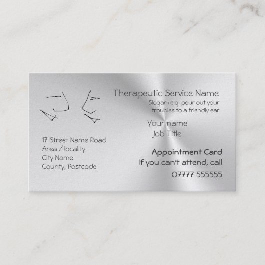 Herinneringen voor therapiebenoeming, Talking Head Afsprakenkaartje (Voorkant)